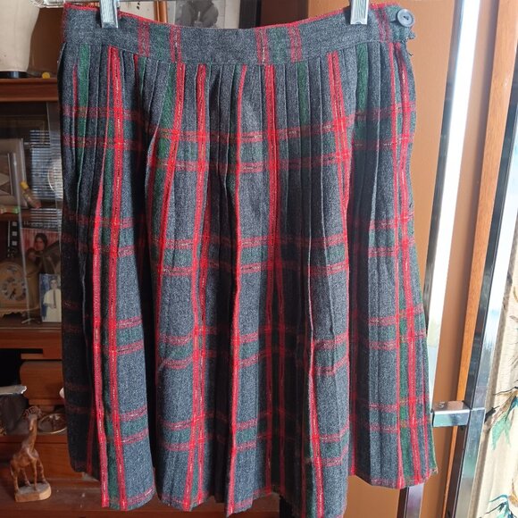 Vintage Women's Skirt Pleated 27W 1950s Shadow Plaid Sock Hop Wool Atomic 27" Sm - Picture 2 of 8